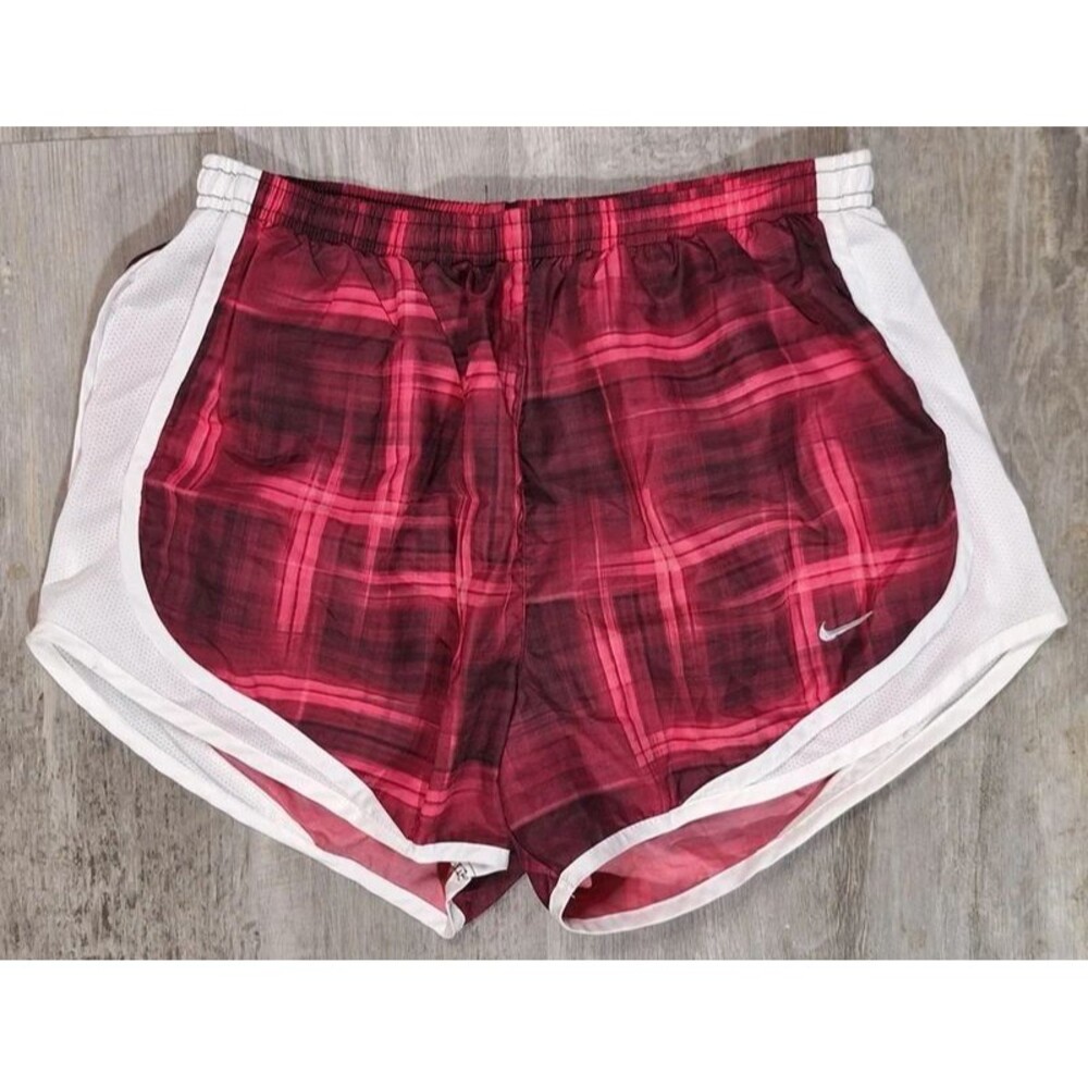 Nike Dri-fit Women's Medium Running Shorts Pink Plaid White Activewear Sports